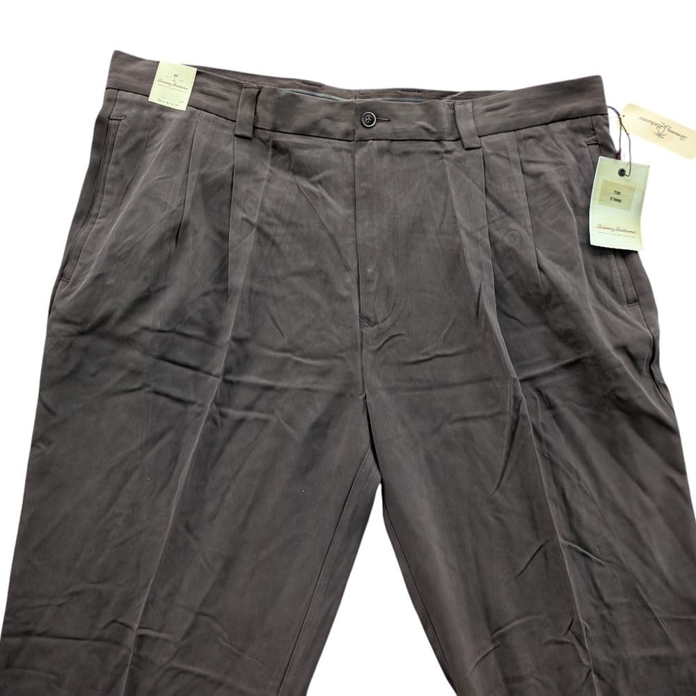 Tommy Bahama Brown 100% Silk Pleated Pants Trousers Men's 42x34 NWT
